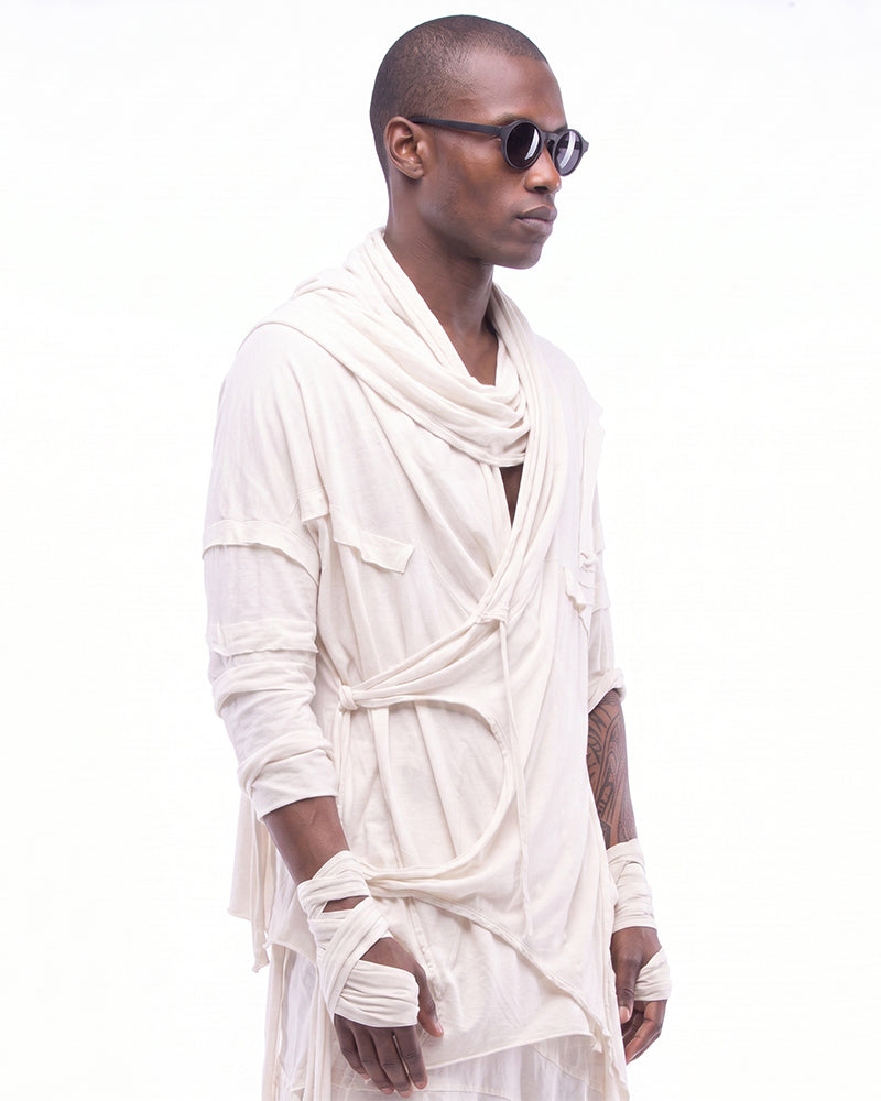 Wasteland Asymmetric Fringed Hooded T-Shirt