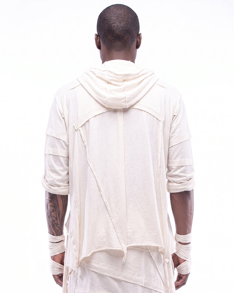 Wasteland Asymmetric Fringed Hooded T-Shirt