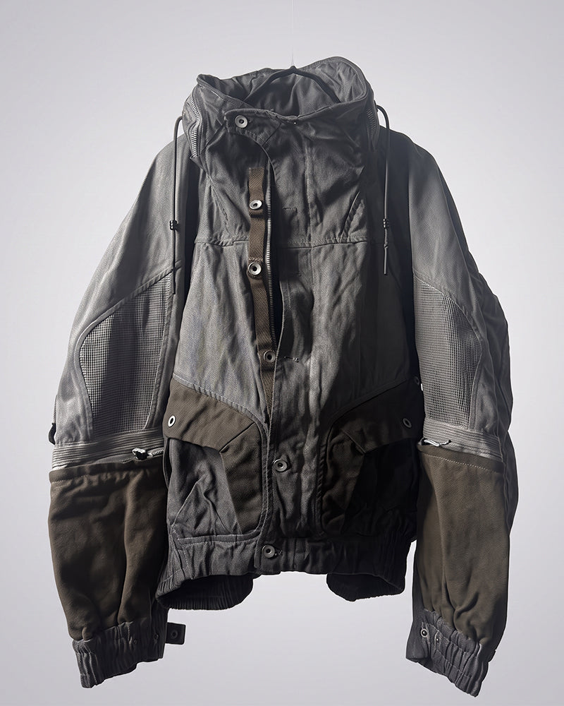 Wasteland-Style Distressed Mecha Flight Hood Jacket