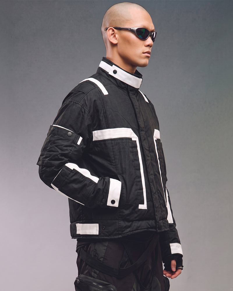 Post-Apocalyptic Color-Block Cropped Thick Puffer Coat