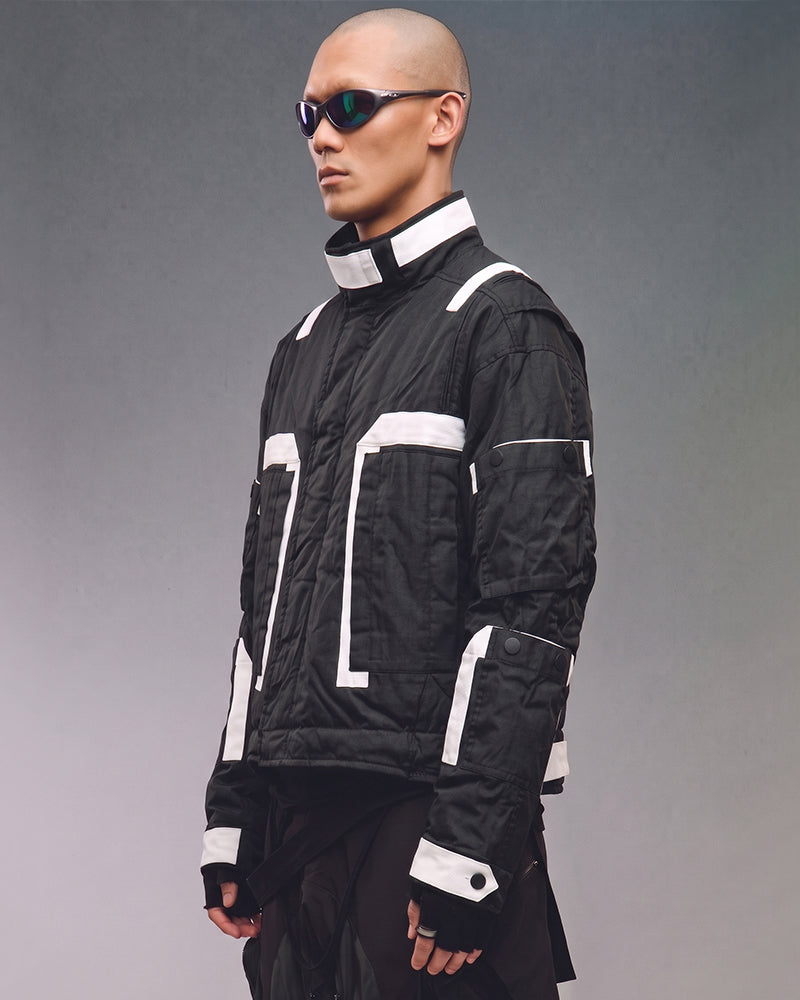 Post-Apocalyptic Color-Block Cropped Thick Puffer Coat