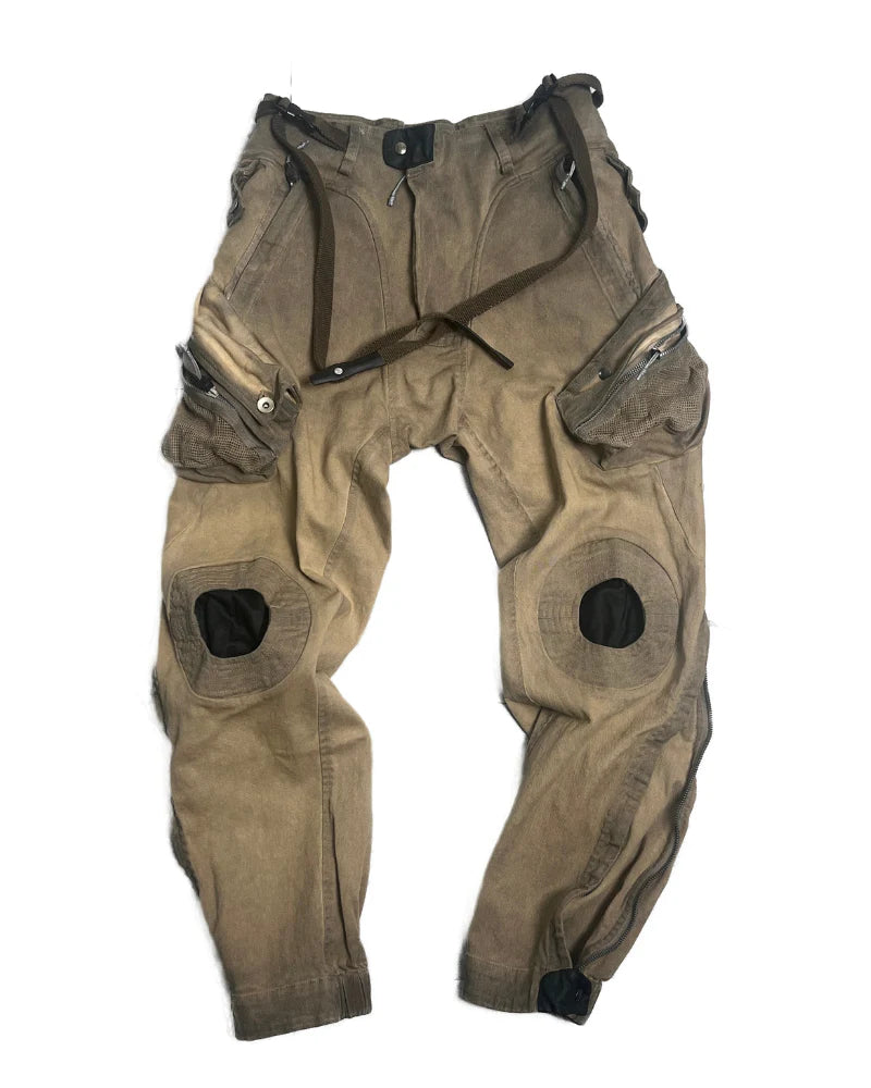 Post-Apocalyptic Wear Mech Multi-Pocket Washed Distressed Casual Pants