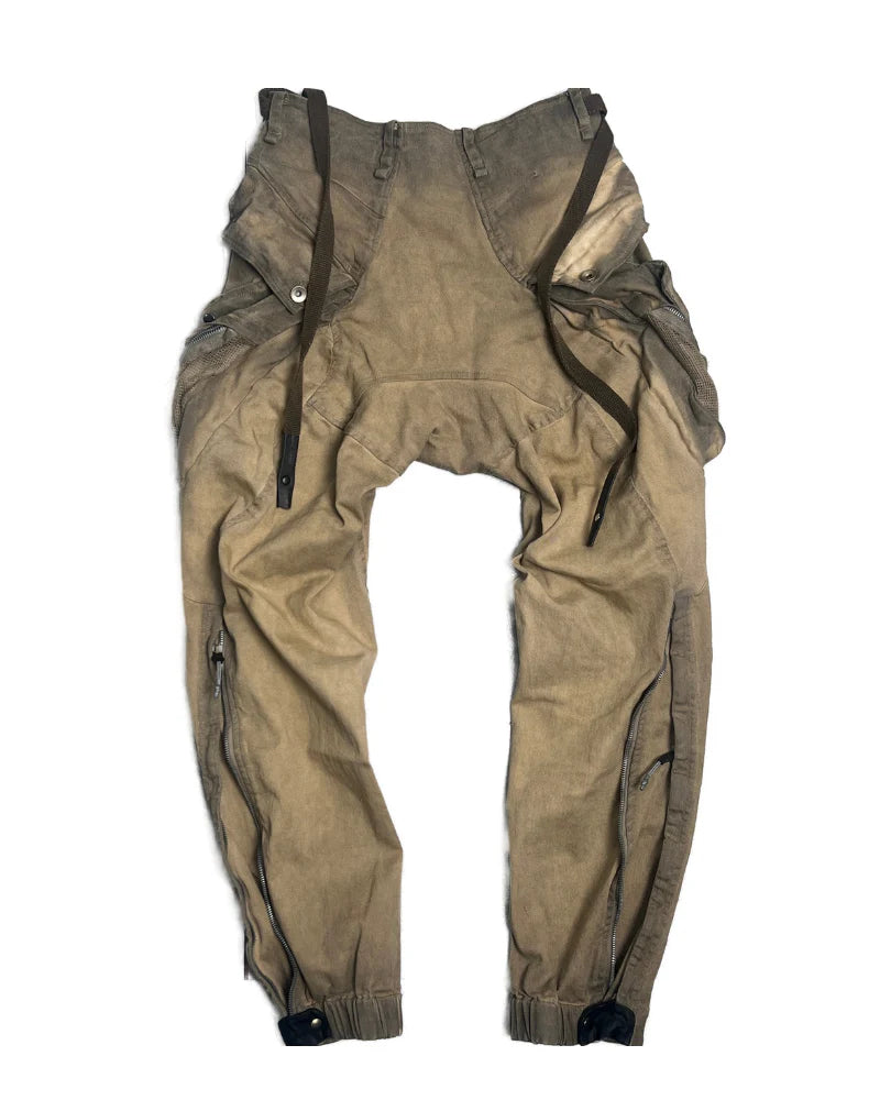 Post-Apocalyptic Wear Mech Multi-Pocket Washed Distressed Casual Pants