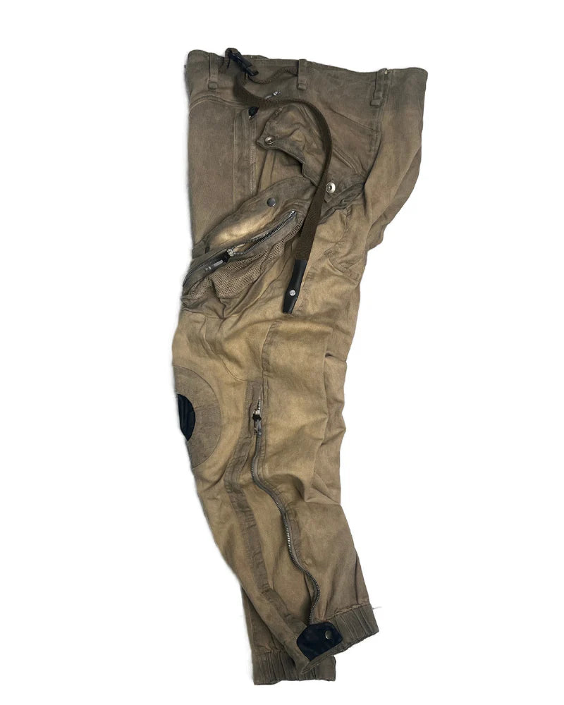 Post-Apocalyptic Wear Mech Multi-Pocket Washed Distressed Casual Pants