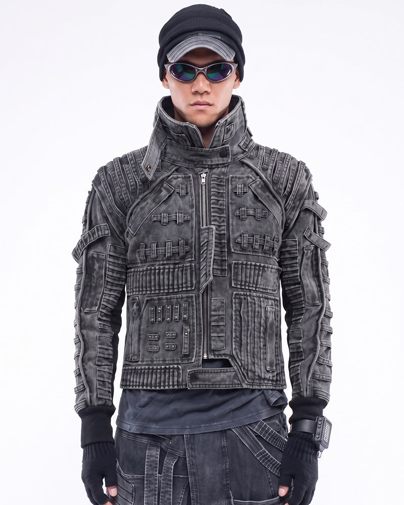 Wasteland Asymmetric Distressed Washed Tactical Jacket
