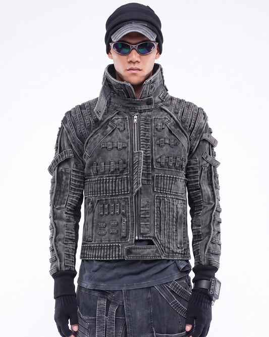 Wasteland Asymmetric Distressed Washed Tactical Jacket