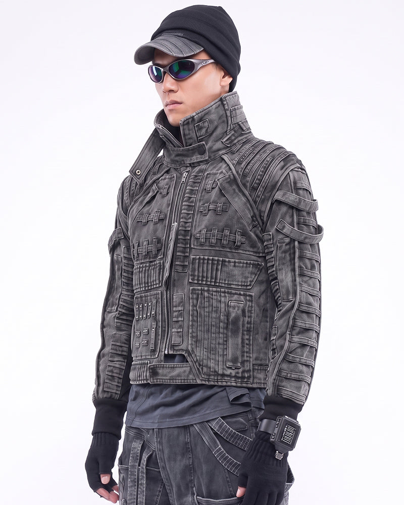 Wasteland Asymmetric Distressed Washed Tactical Jacket