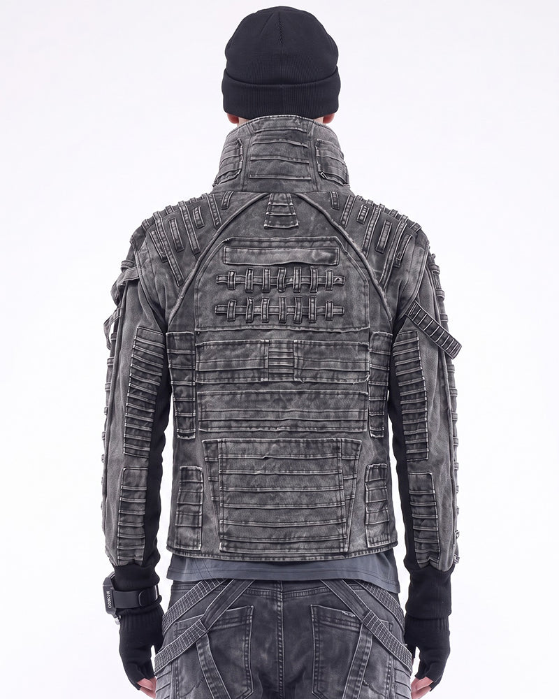 Wasteland Asymmetric Distressed Washed Tactical Jacket