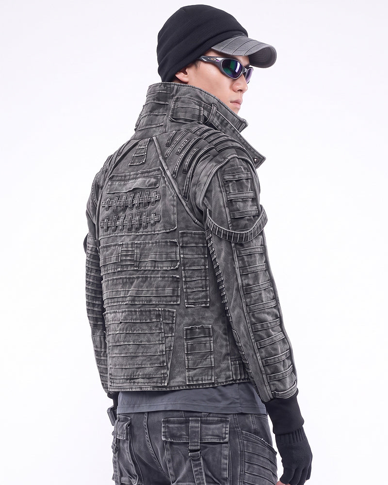 Wasteland Asymmetric Distressed Washed Tactical Jacket