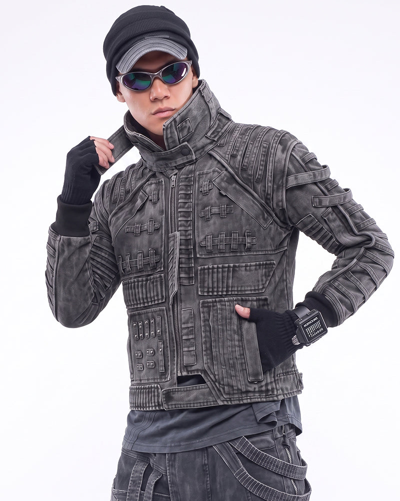 Wasteland Asymmetric Distressed Washed Tactical Jacket