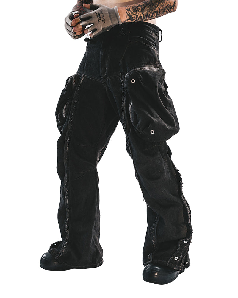 Wide-Leg Adjustable Raw-Edge Hunter Pants
