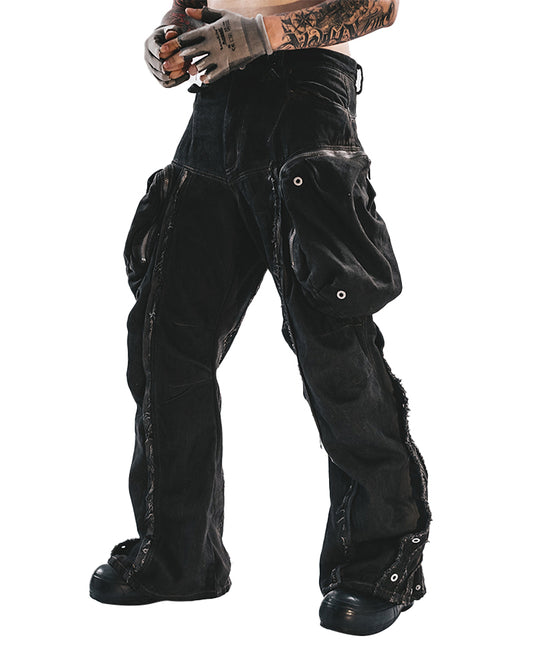 Wide-Leg Adjustable Raw-Edge Hunter Pants