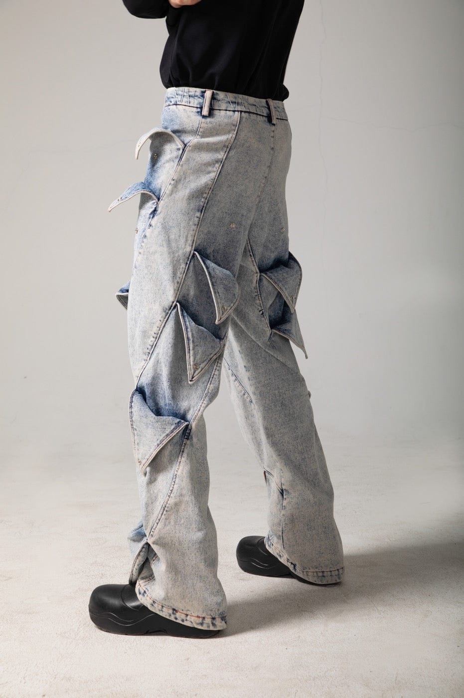Deconstructed Rose Petals Washed Jeans