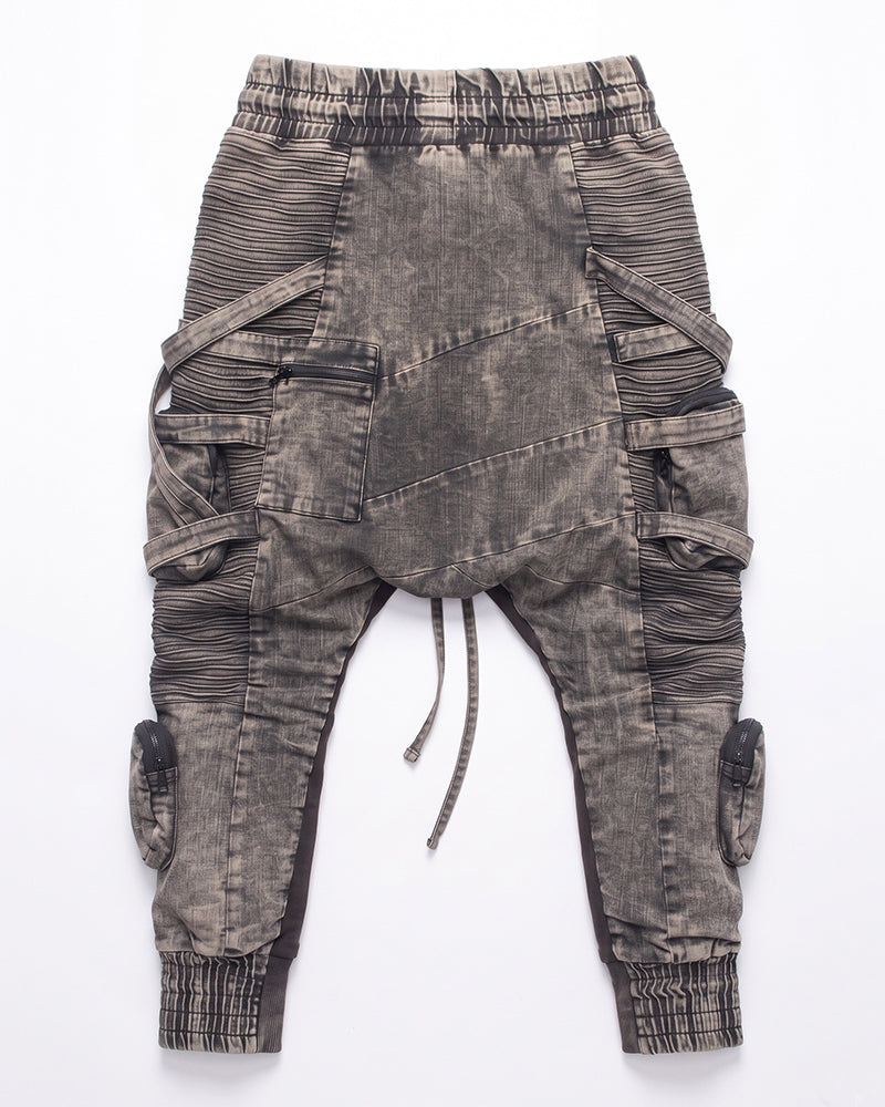 Wasteland Distressed Asymmetric Strap Multi-Cargo Pants