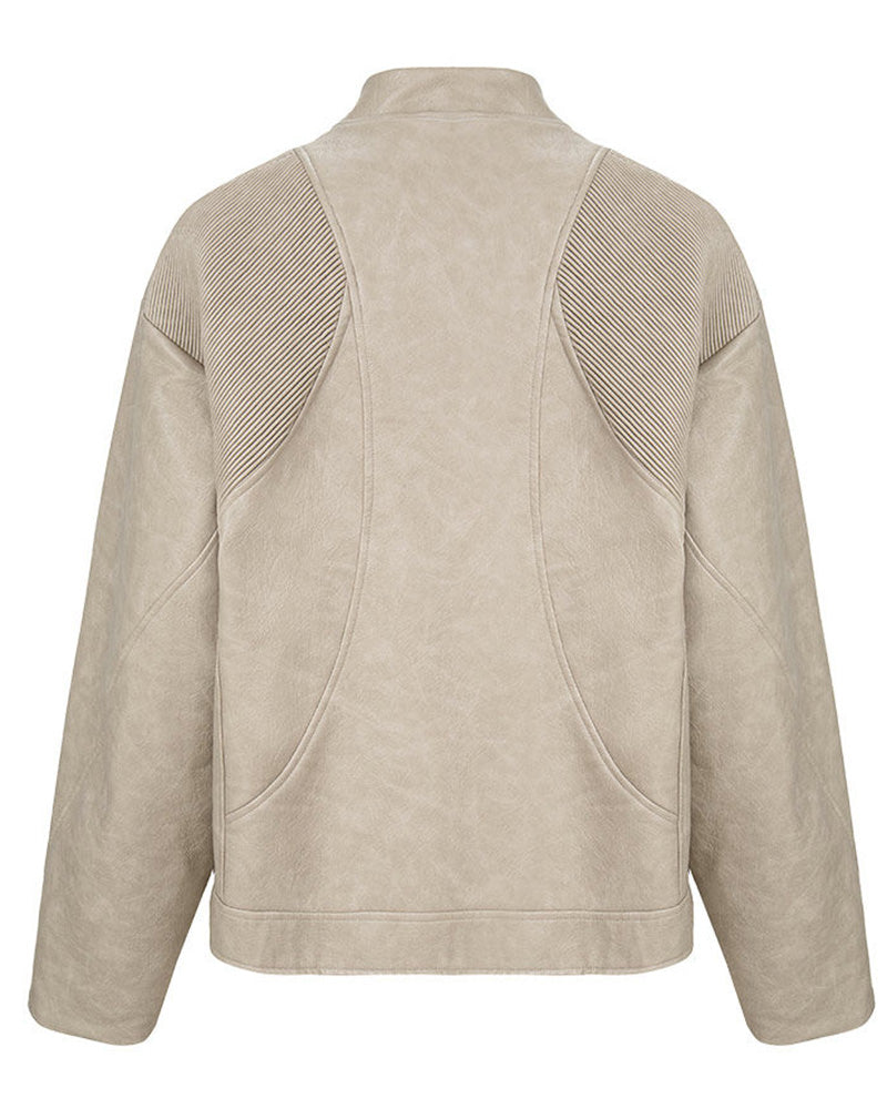 Vintage Washed Stand Collar Biker Jacket