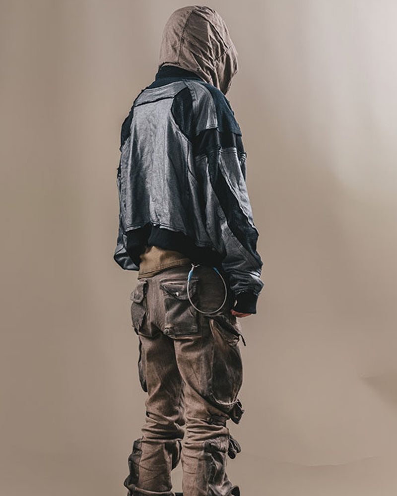Post-Apocalyptic Mesh-Panelled Cropped Bomber Jacket