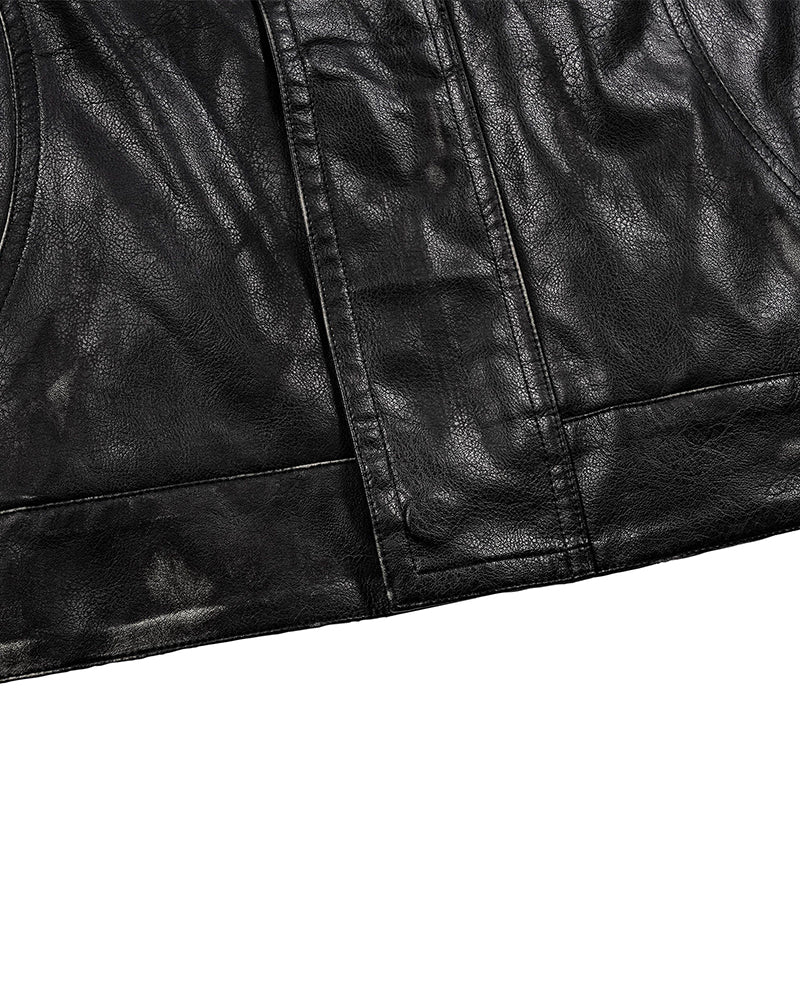 Distressed Midnight Fang Faux Leather Biker Jacket