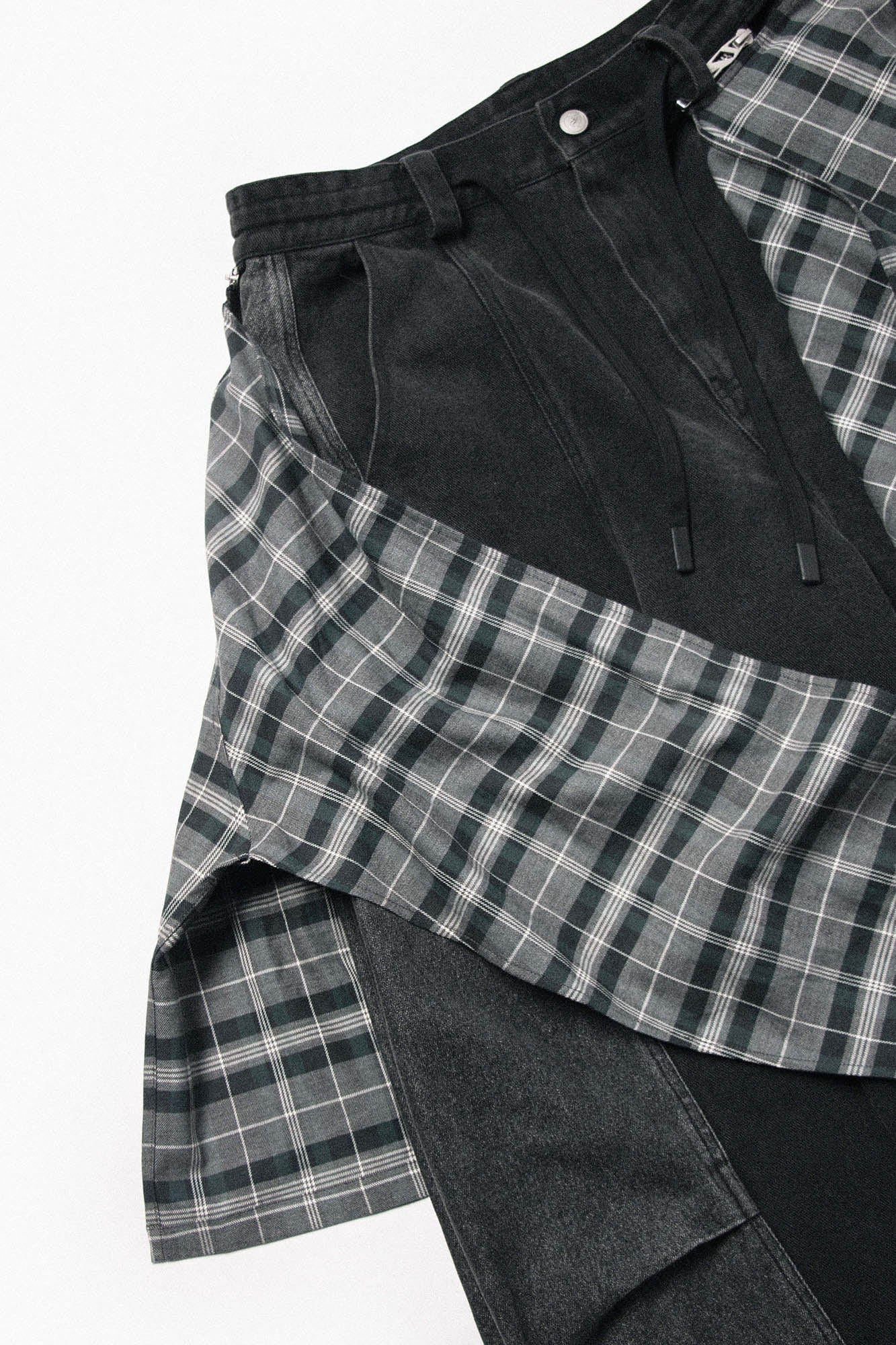 Detachable Plaid Back Flap Spliced Jeans