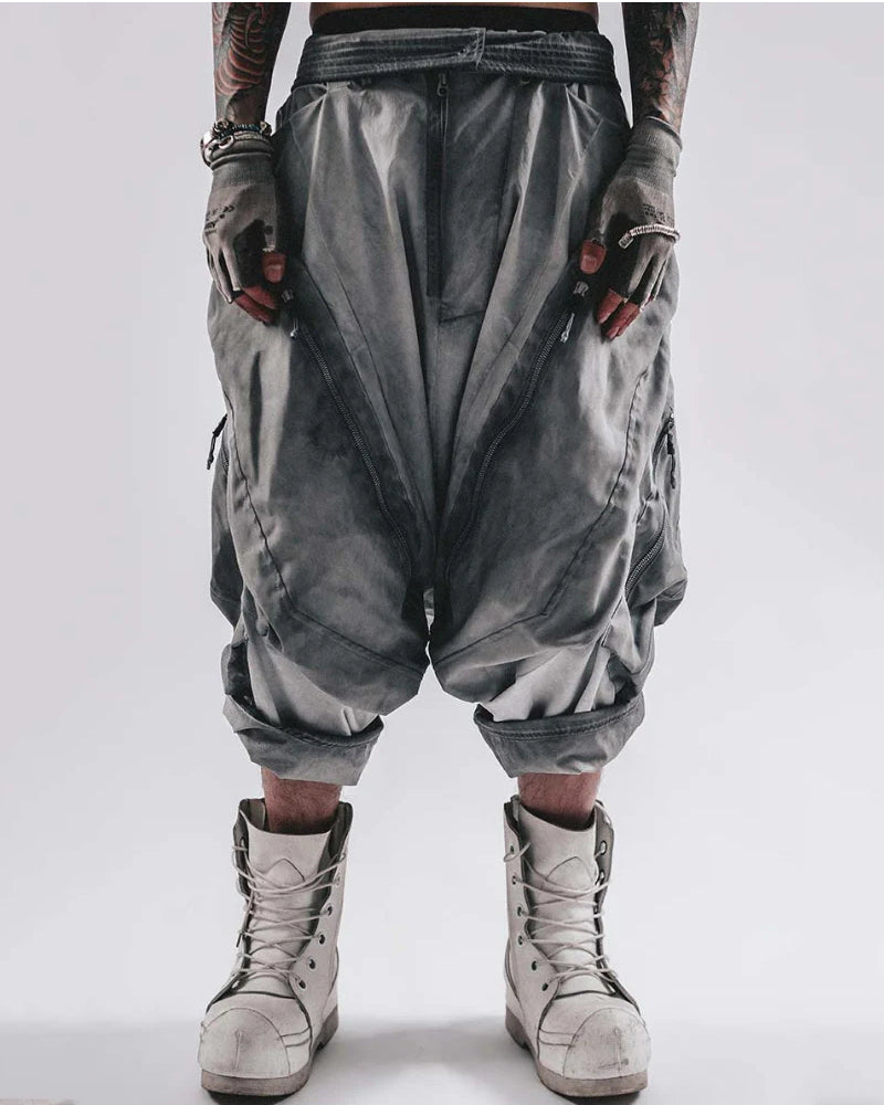Post-Apocalyptic Wear Wash Patchwork Zipper  Pants