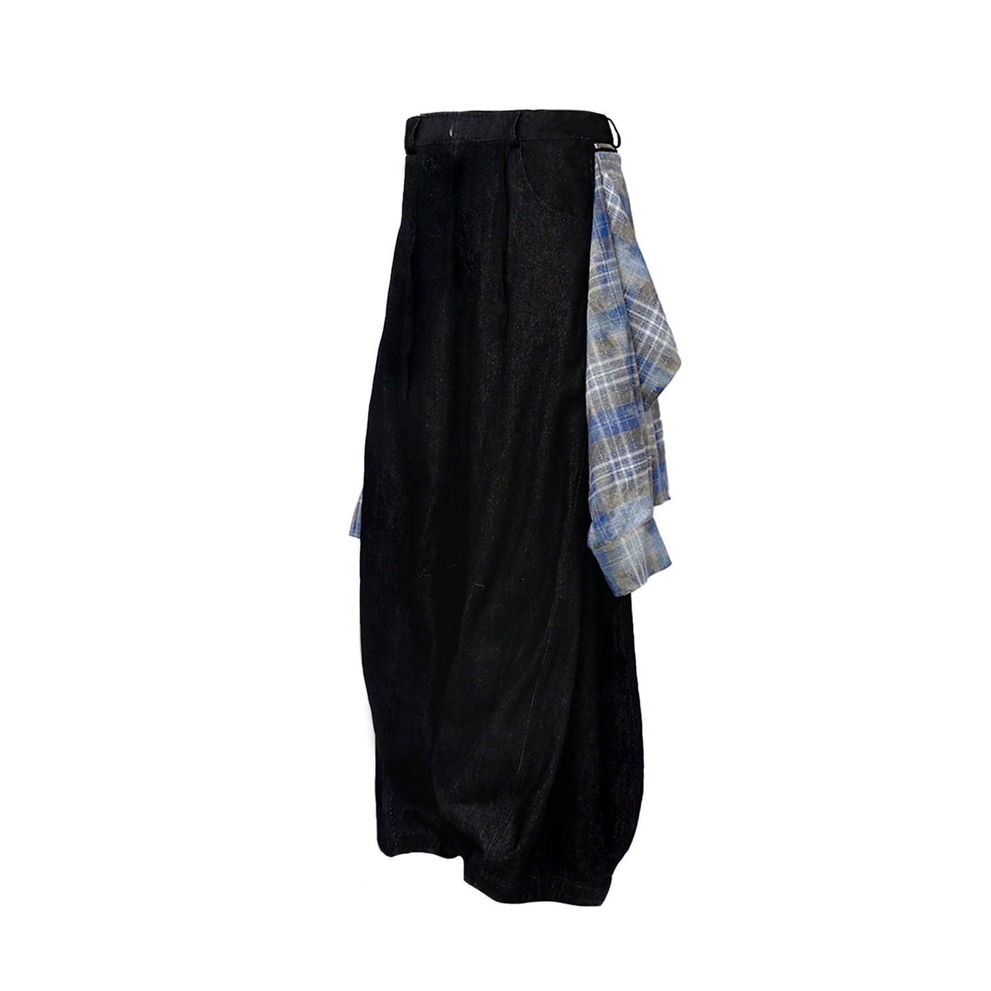 Detachable Plaid Flap Panel Wide-Leg Pants