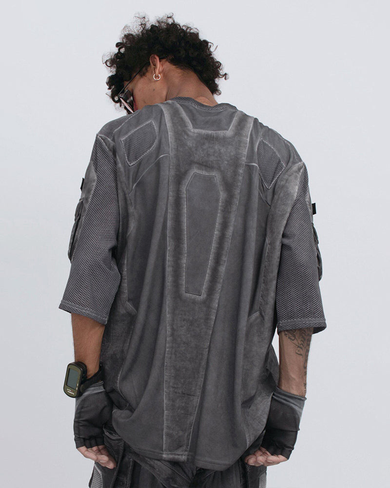 Wasteland Dirty-Dye Mesh Velcro Loose Pocket T-Shirt