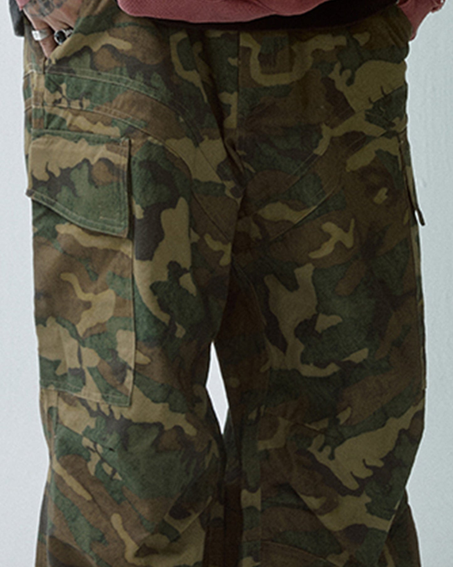 Wide-Leg Draw-String Camo Cargo Pants