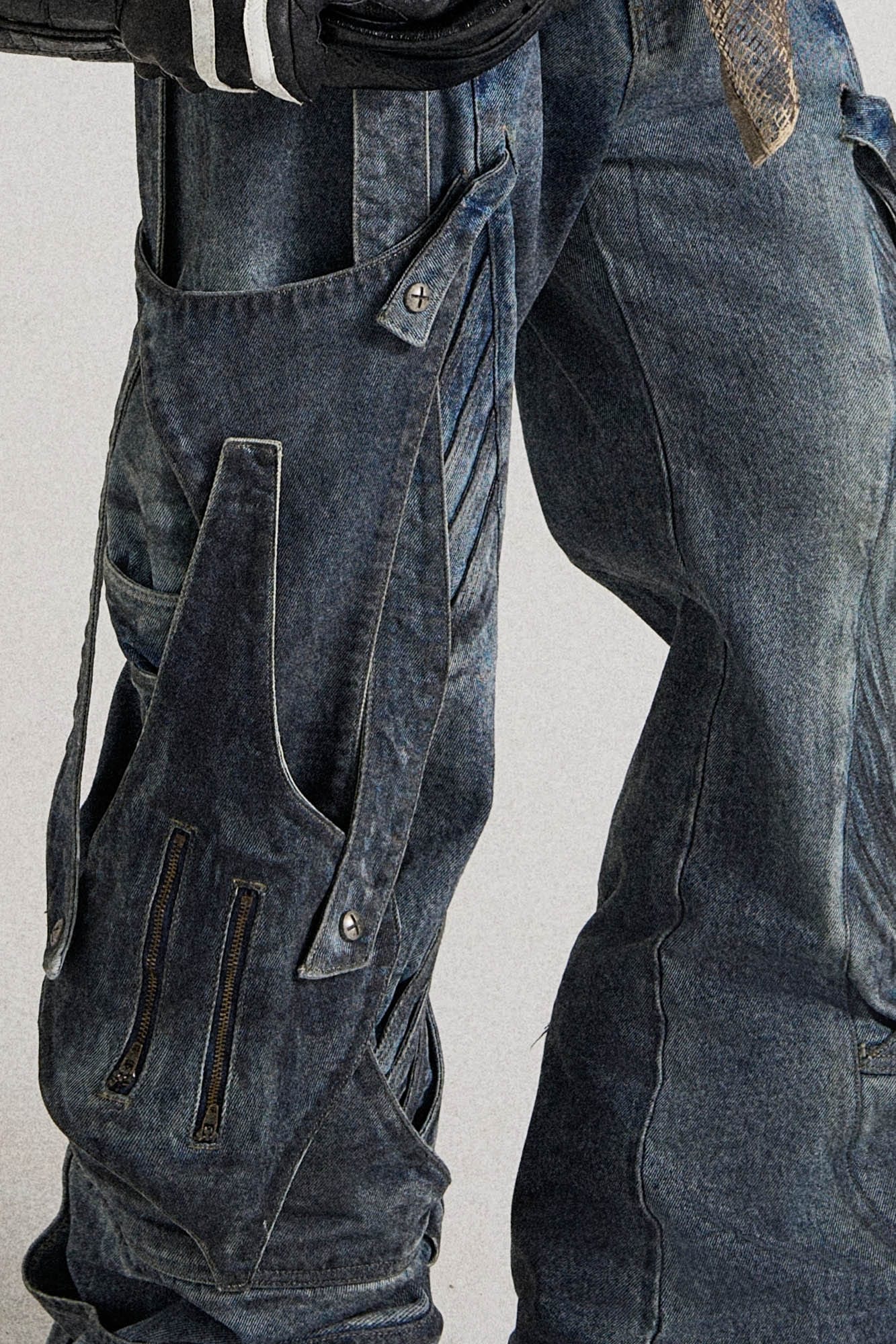 Deconstructed Multi-Strap Wide-Leg Jeans