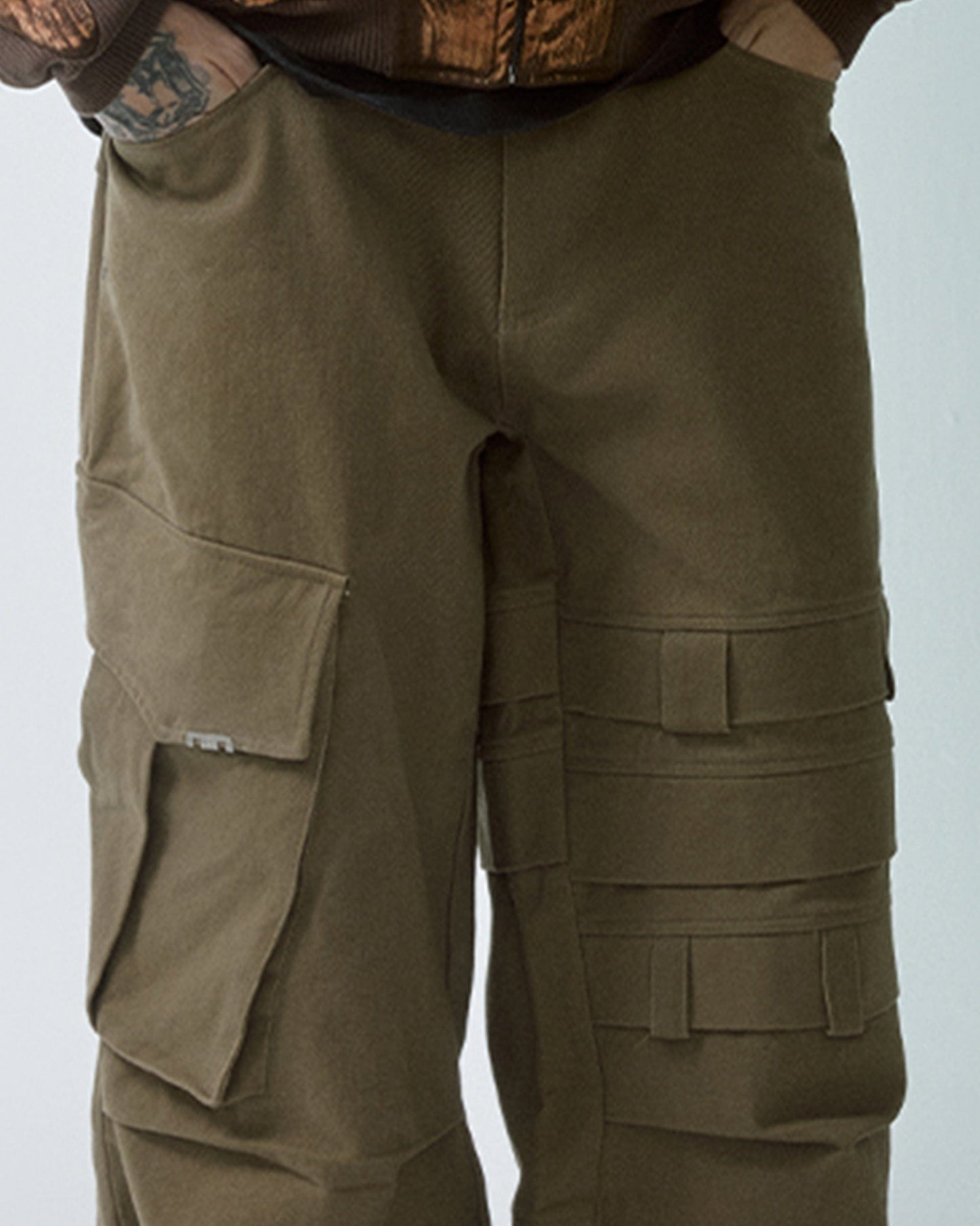 Asymmetrical Crinkled Cargo Pants
