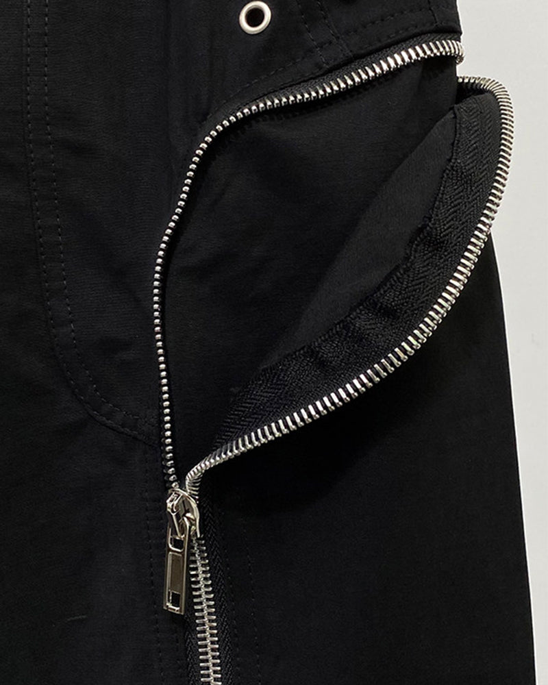 Deconstructed Multi‑Zip Drawstring Utility Jogger Pants