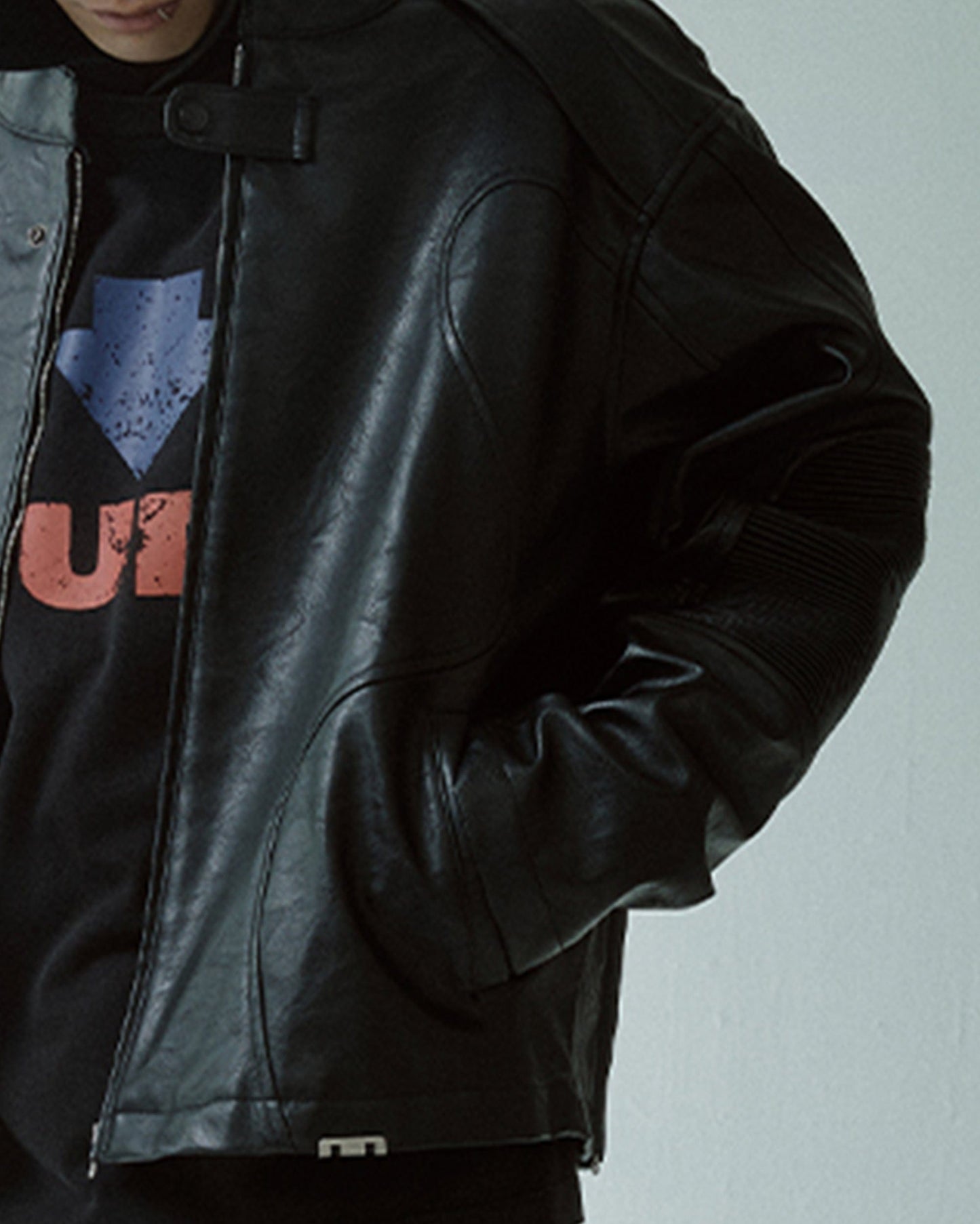 Modern Deconstructed Faux Leather Biker Jacket Black