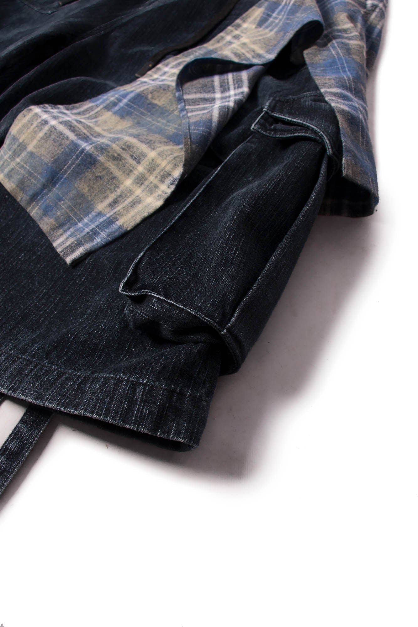 Detachable Plaid Drape Denim Shorts