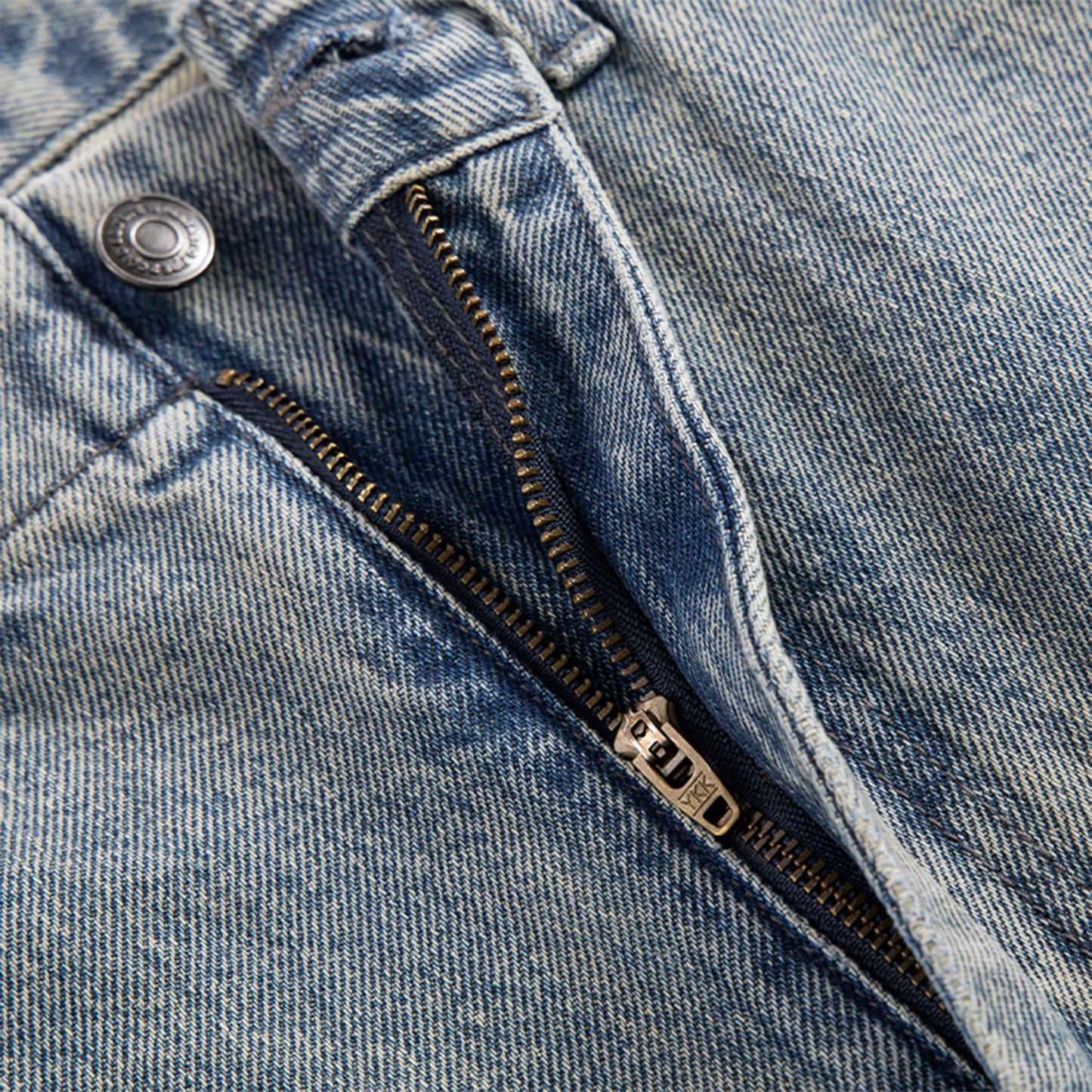 Washed Panel Adjustable-Hem Denim Pants