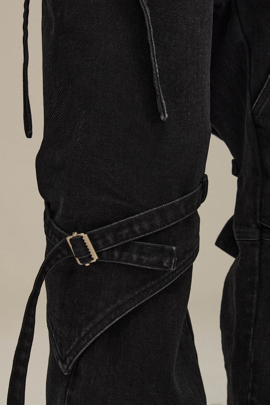 Spliced Faux-Layered Strap Zipper Pants