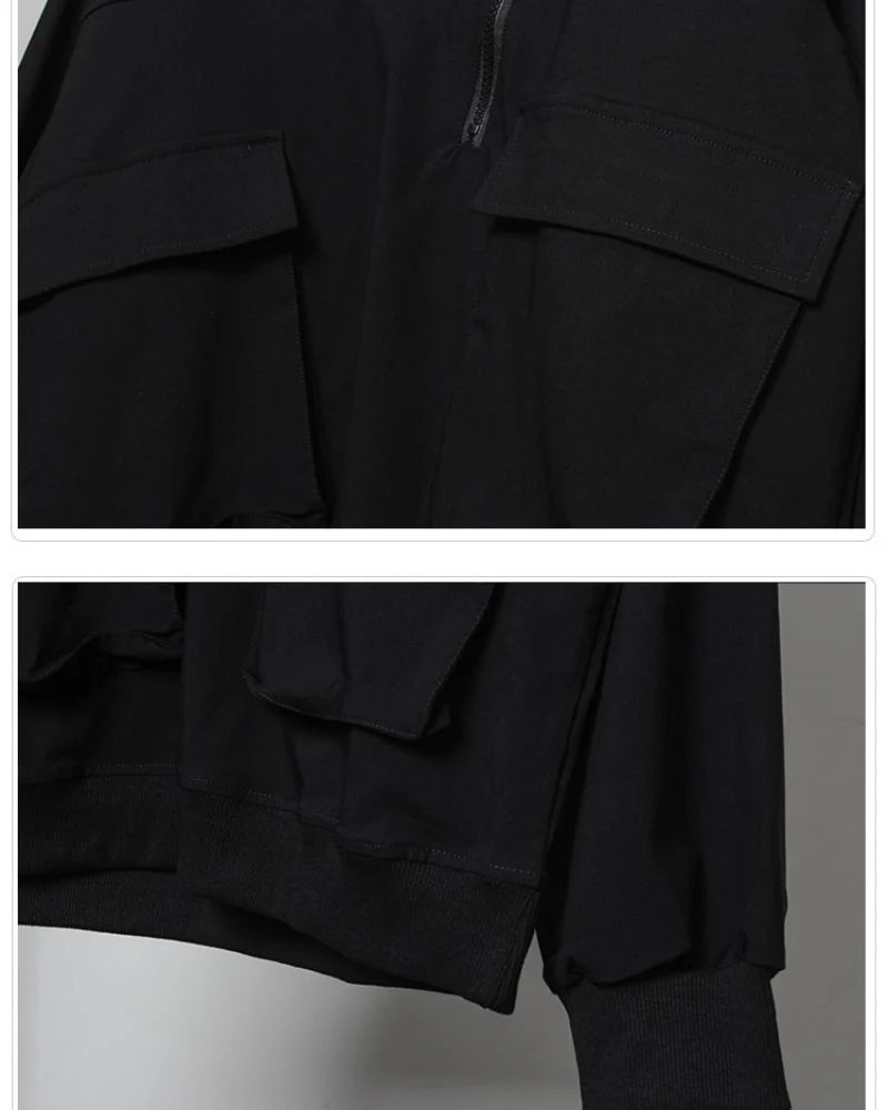 Functional Half-Zip Stand-Collar Utility Sweatshirt