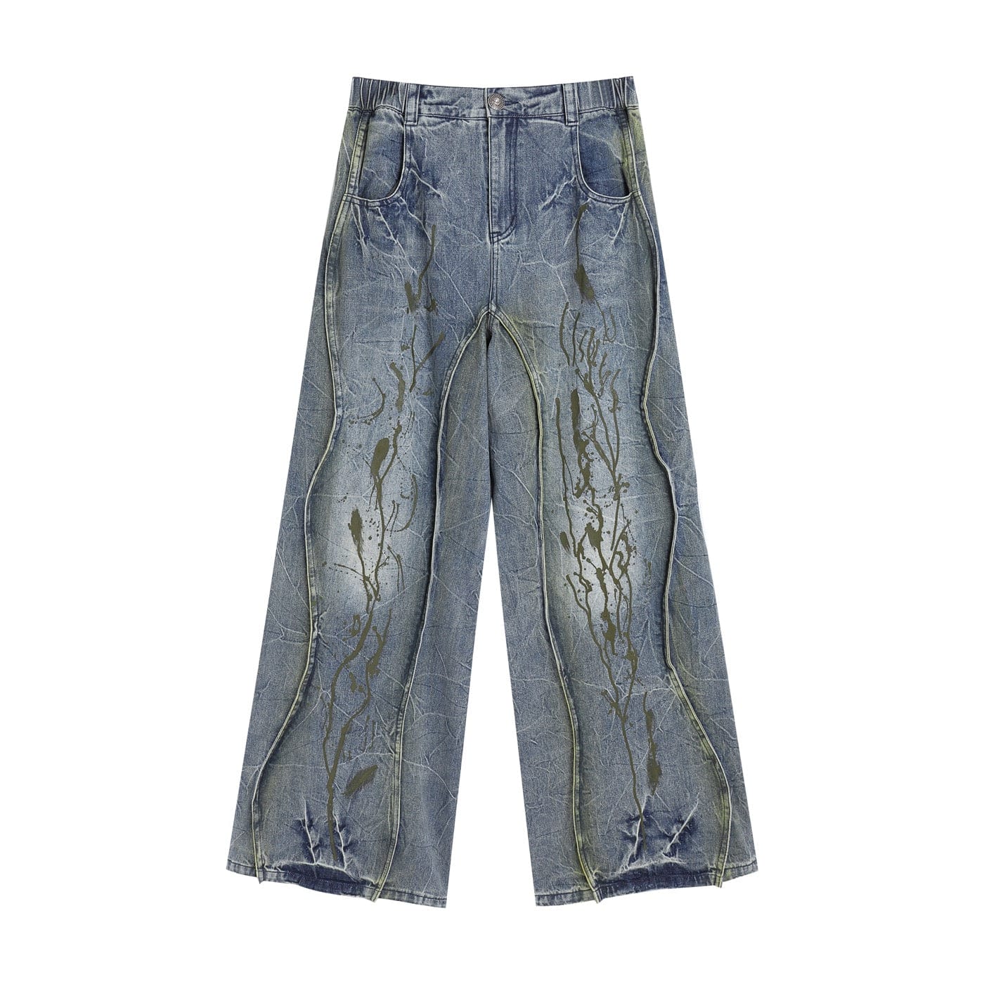 Ripple Spliced Washed Jeans