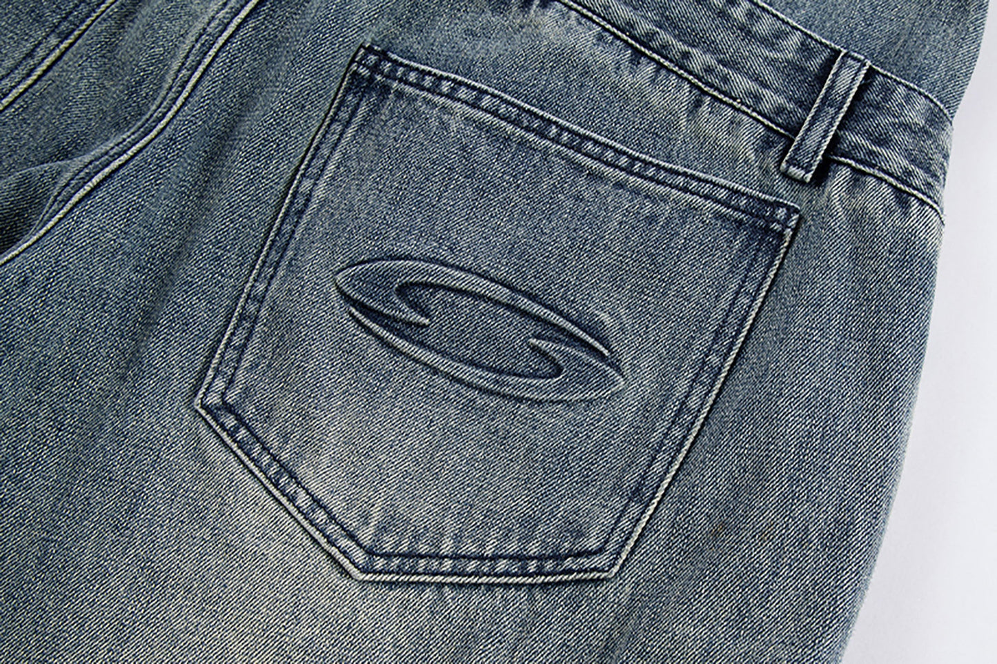 Double Waistband Washed Wide-Leg Jeans