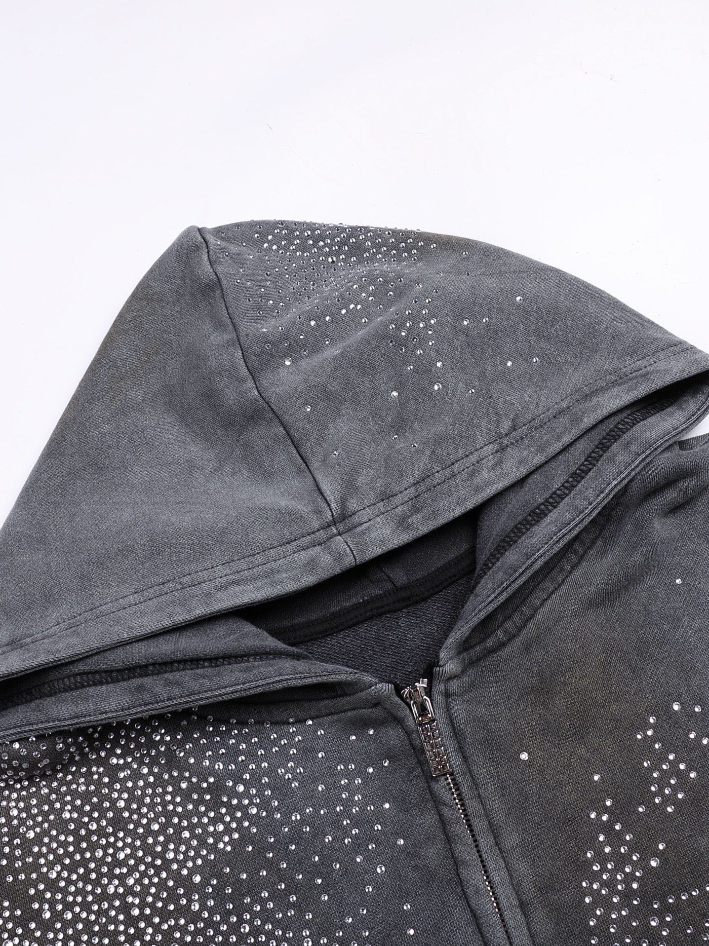 Diamond Distressed Zip-Up Hoodie