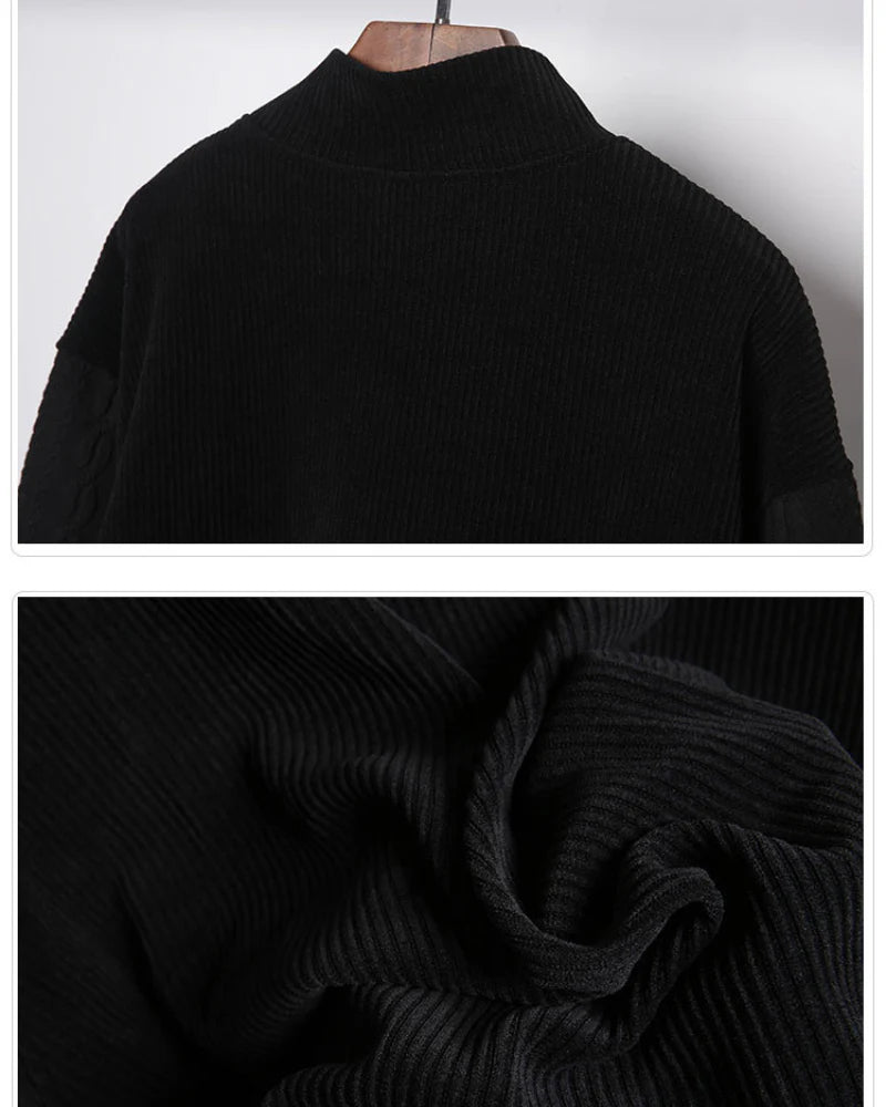 Modern Japanese-Style Patchwork Oversized Mock-Neck Sweatshirt