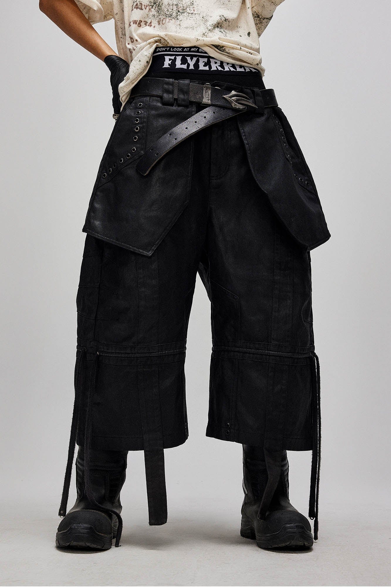 Waxed Layered Drape Strap Shorts