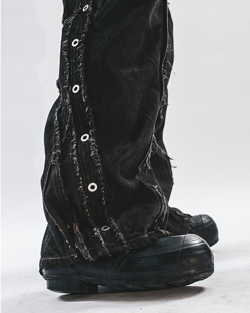 Wide-Leg Adjustable Raw-Edge Hunter Pants