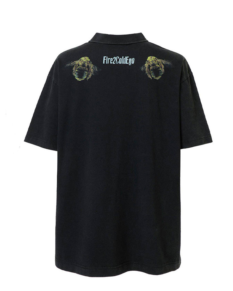 Washed Vintage Radiant Eye Print Polo T-Shirt