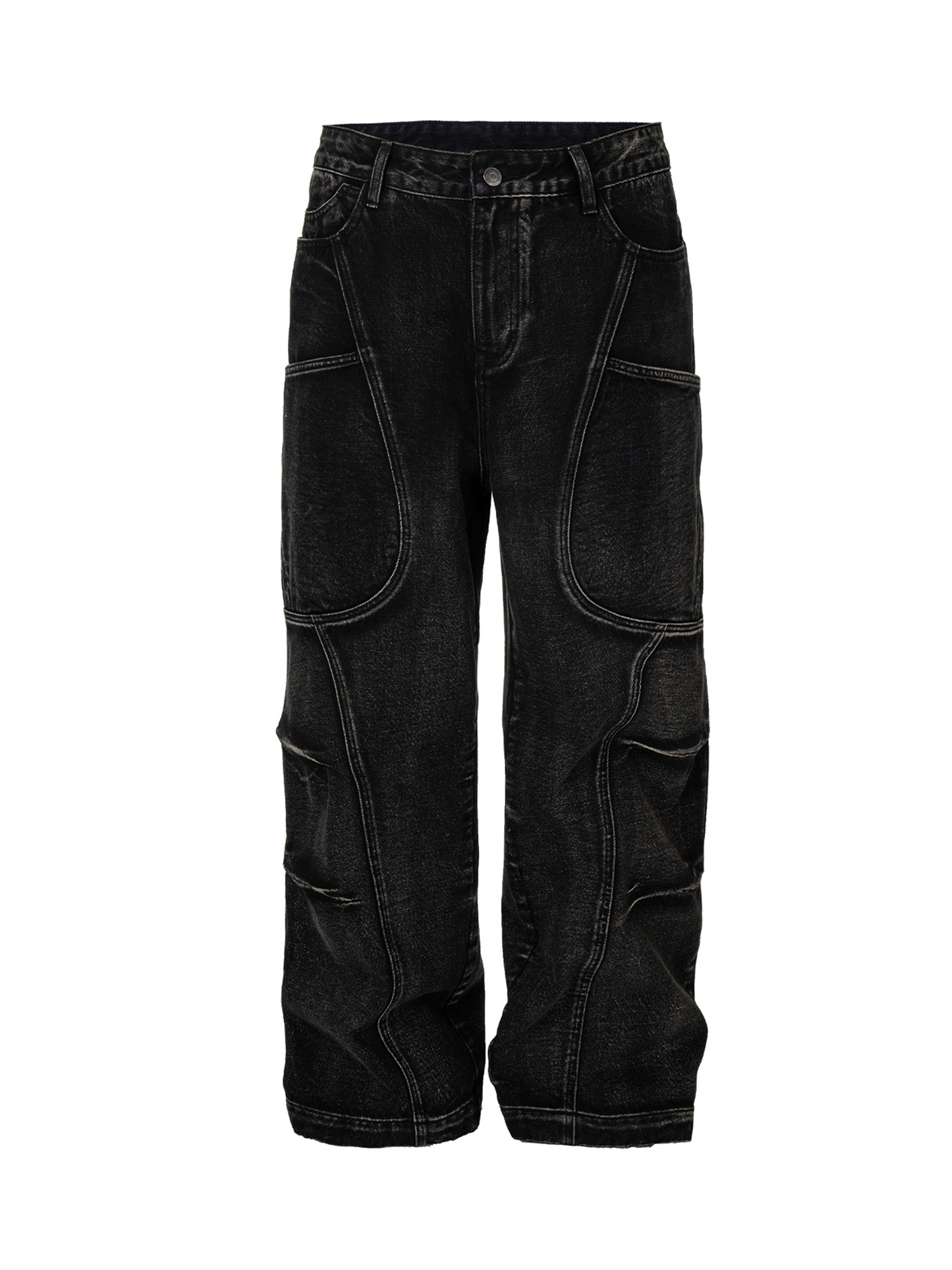 Washed Deconstructed Oversized Denim Cargo Pants