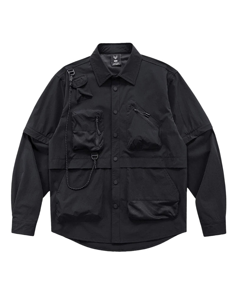 Functional Detachable Sleeve Patchwork Shirt