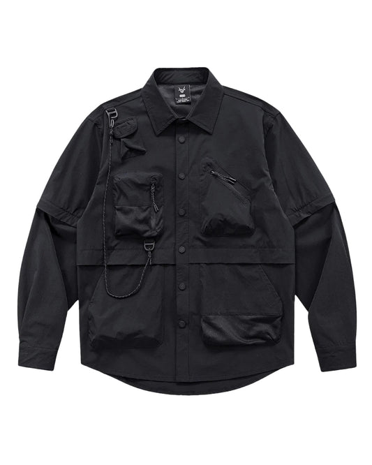 Functional Detachable Sleeve Patchwork Shirt