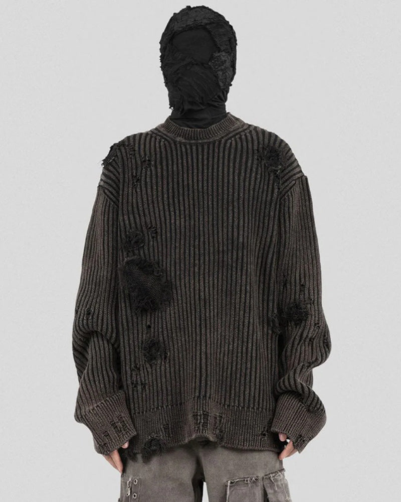 Post-Apocalyptic Wear Ripped Sweater Charcoal