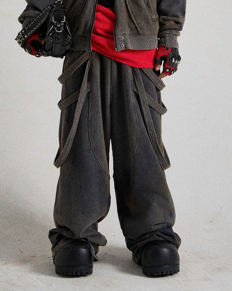 Spliced Multi-Strap Wide-Leg Sweatpants