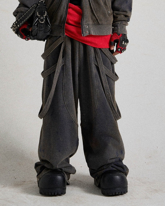Spliced Multi-Strap Wide-Leg Sweatpants