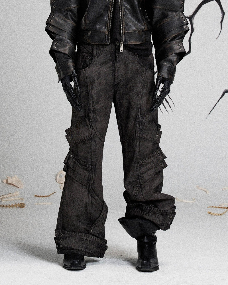 Mutation Layered Strap Distressed Wide-Leg Pants