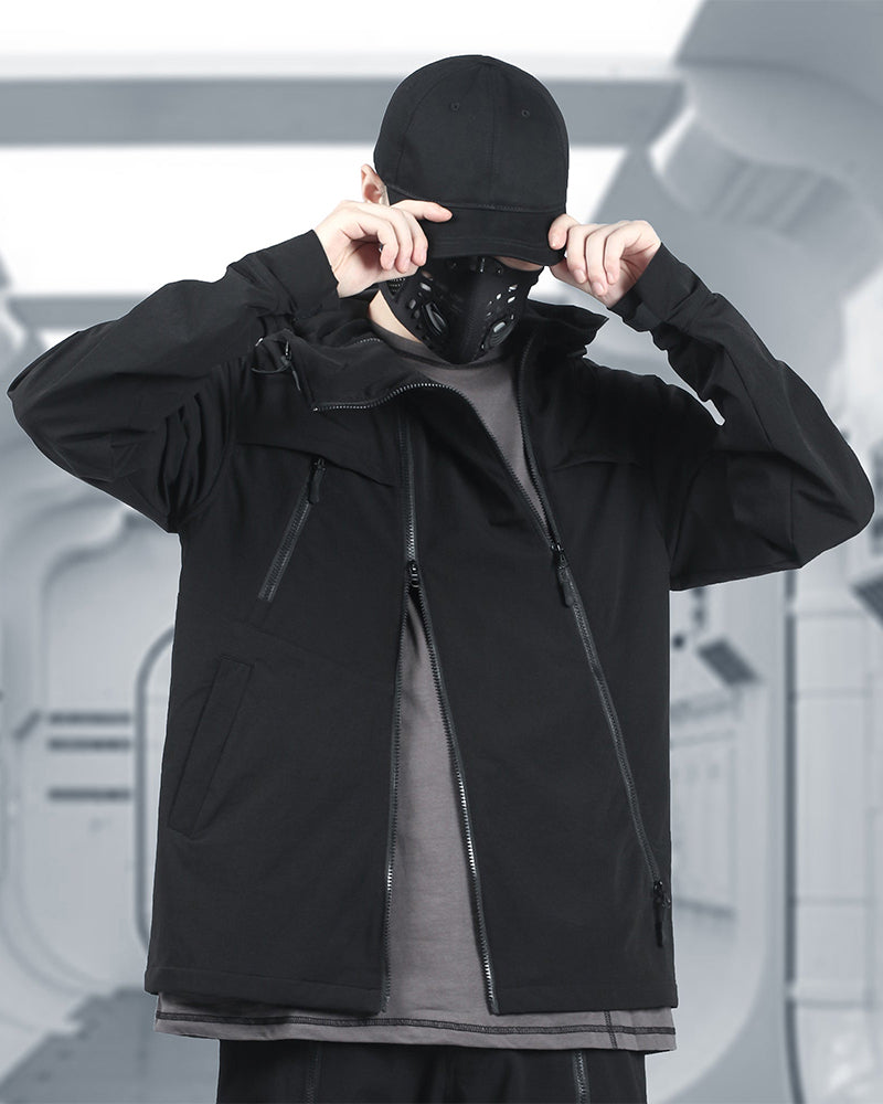 Dual-Placket Softshell Hooded Jacket