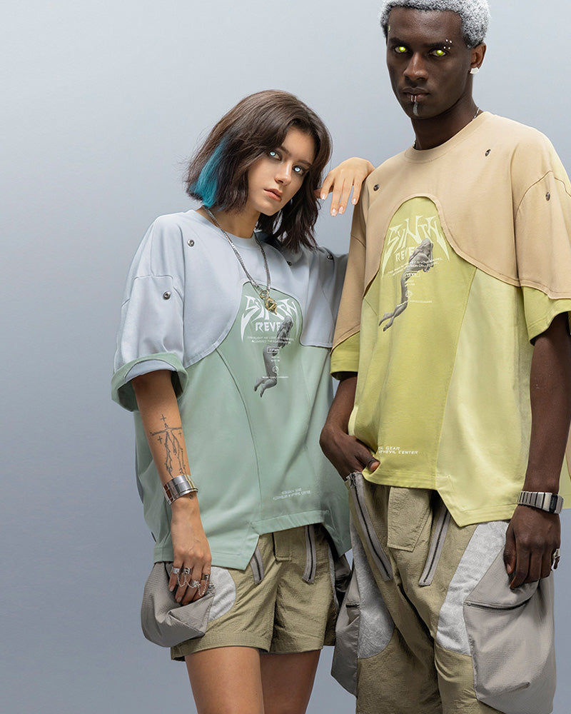 Cyberpunk Outfits Cool Touch Patchwork Print T-Shirt